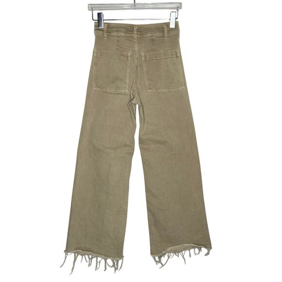 Zara Marine Straight Jeans 4 Tan Khaki Wide Leg Ultra High Rise Raw Hem *flaw - Picture 2 of 9
